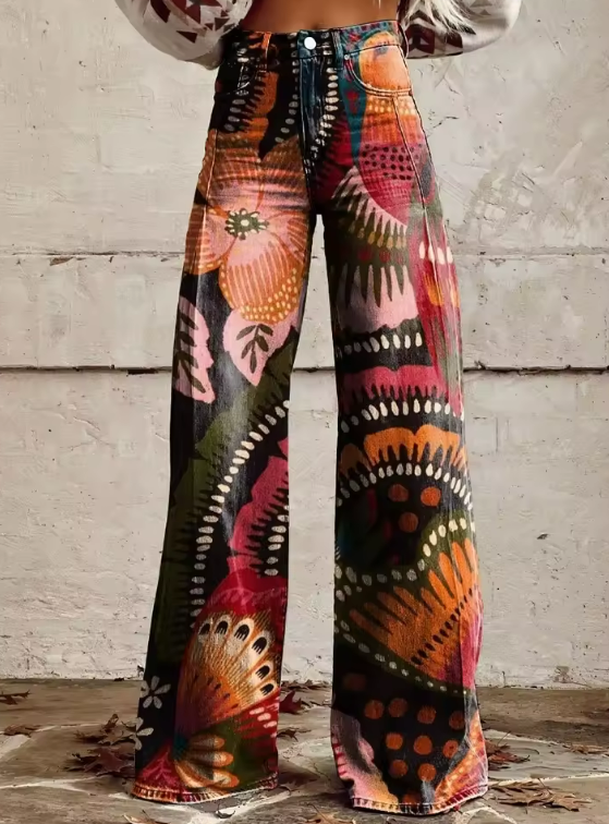 Lisa | Stylish Boho Floral Wide-Leg Jeans