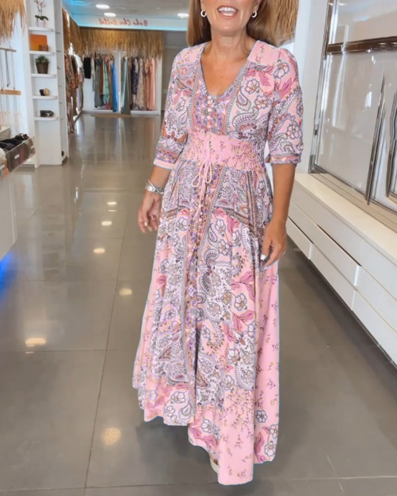 Karen | Bohemian Tie Waist Maxi Dress