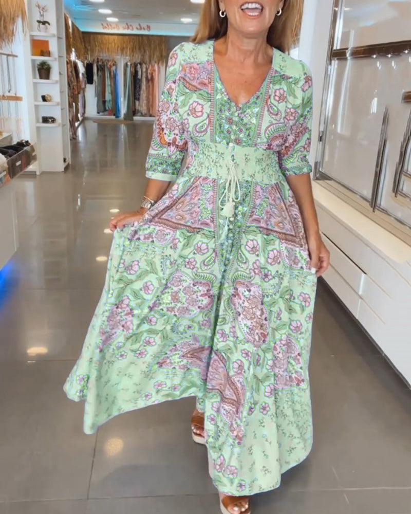 Karen | Bohemian Tie Waist Maxi Dress