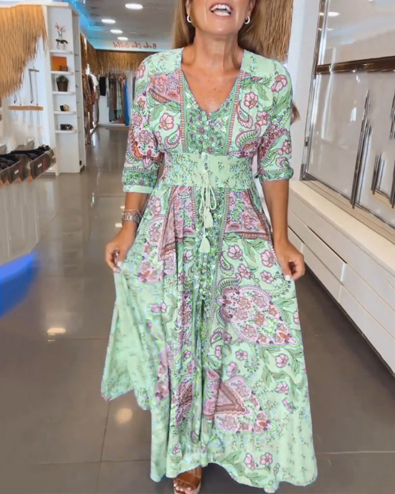 Karen | Bohemian Tie Waist Maxi Dress