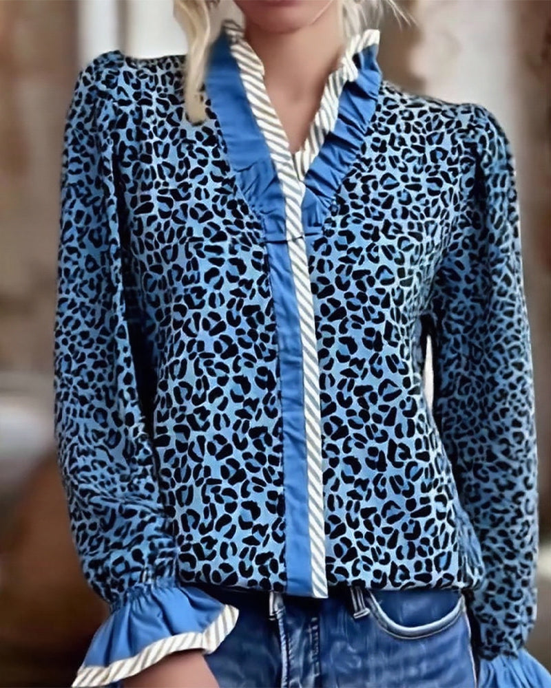 Casual Long Sleeve Leopard Print Shirt