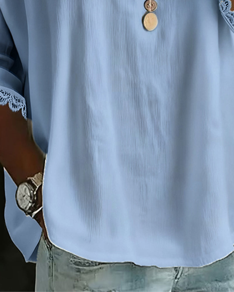 Blouse with Lace Insert Peter Pan Collar