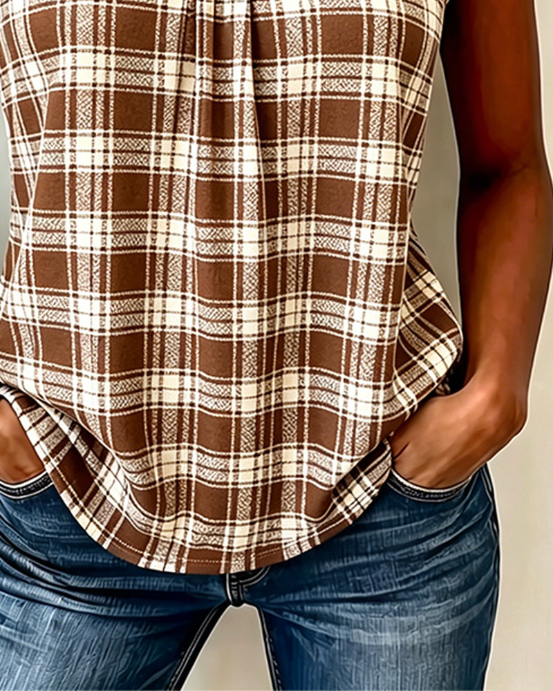 Tank Top Plaid V-Neck Sleeveless