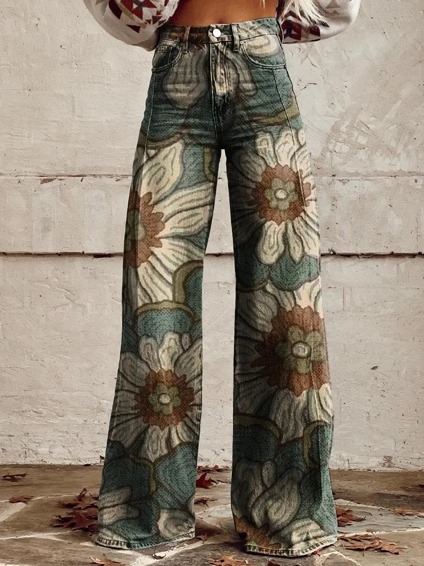 Bethany | Wide-Leg Floral Pattern Jeans