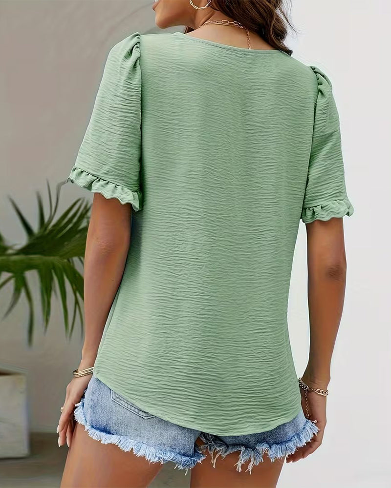 Blouse Square Neck Ruffled Sleeve