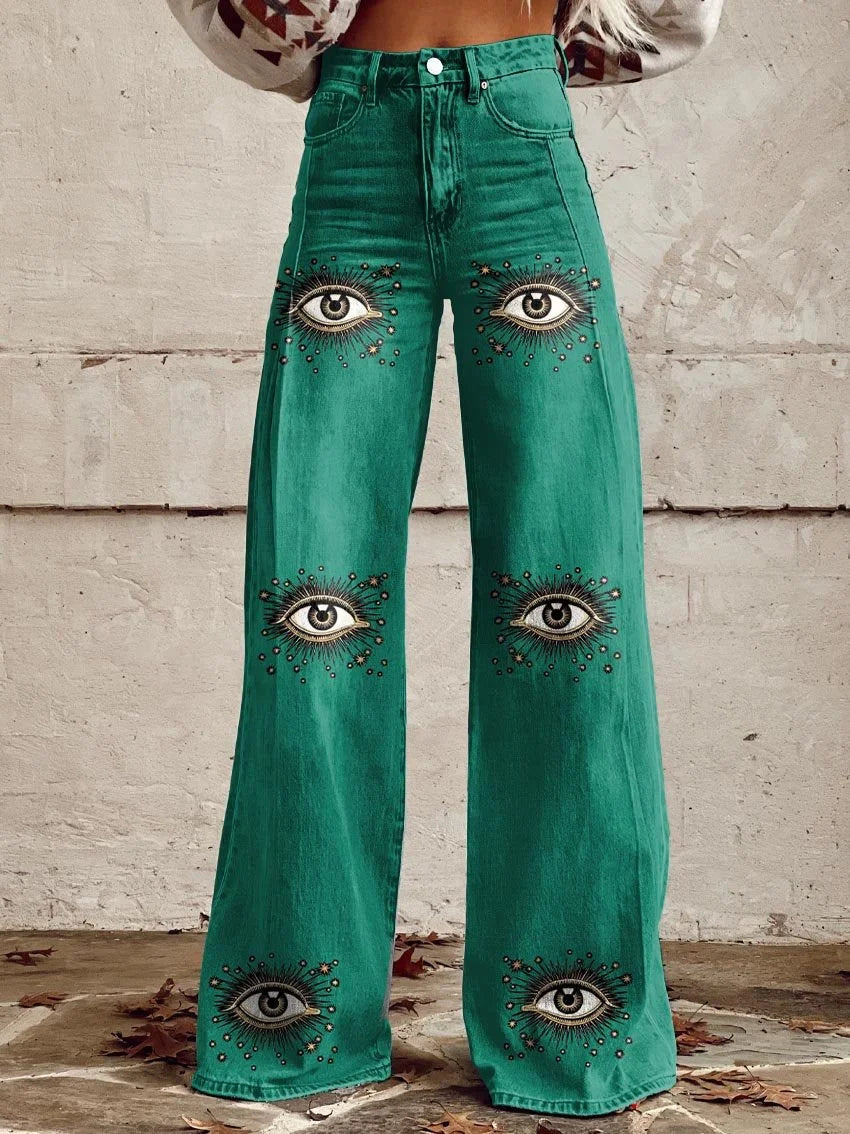 Ava | Stylish Artistic Eye Print Jeans