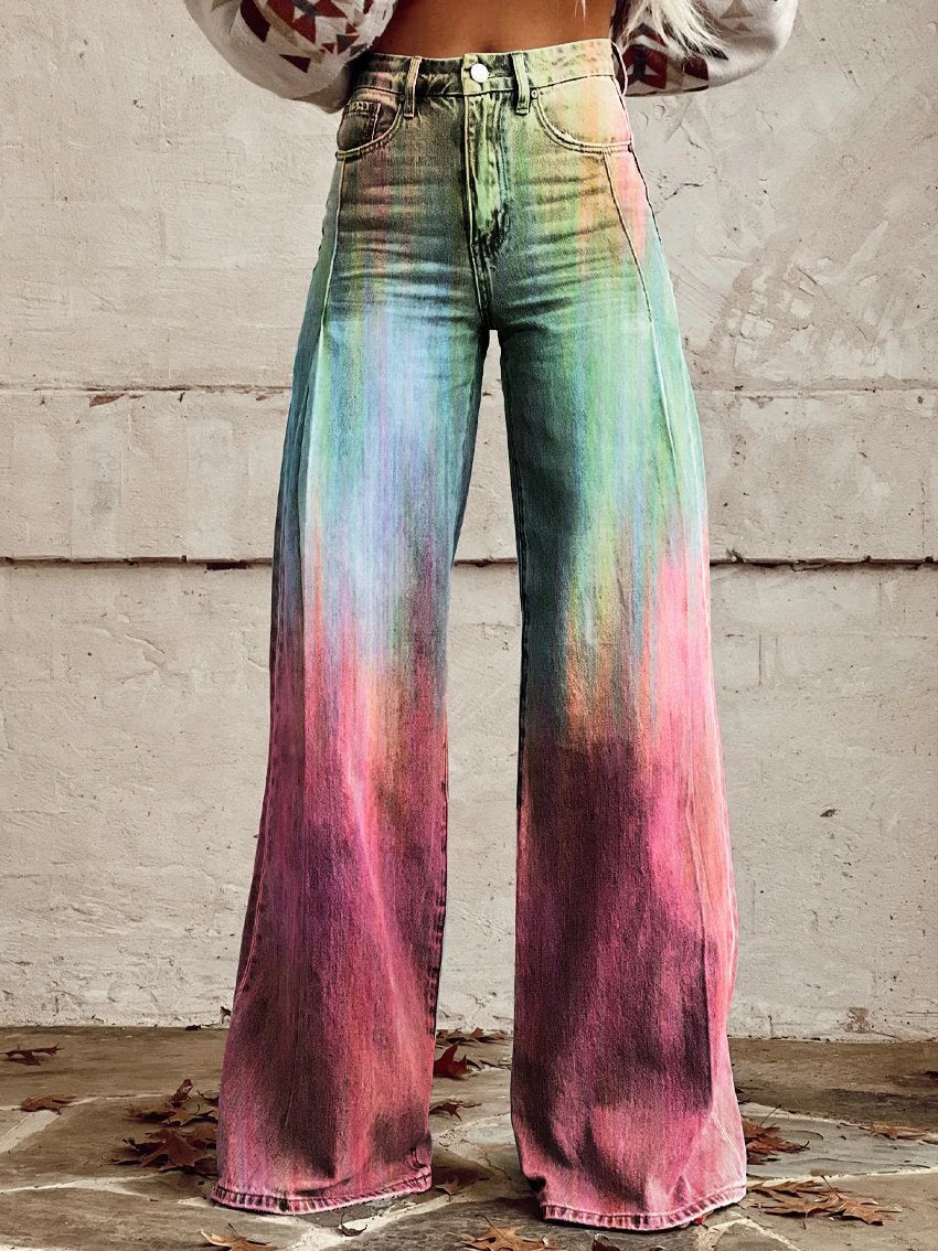 Alexa | Rainbow Wash Wide Jeans