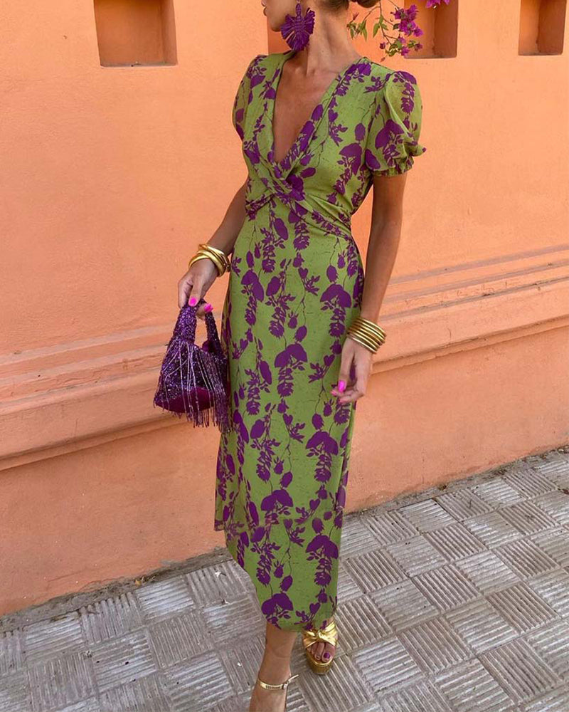 Bonnie | Elegant Floral Print Midi Dress