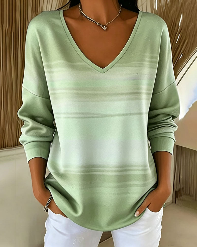 Long Sleeve V-Neck Sweatshirts Ombre