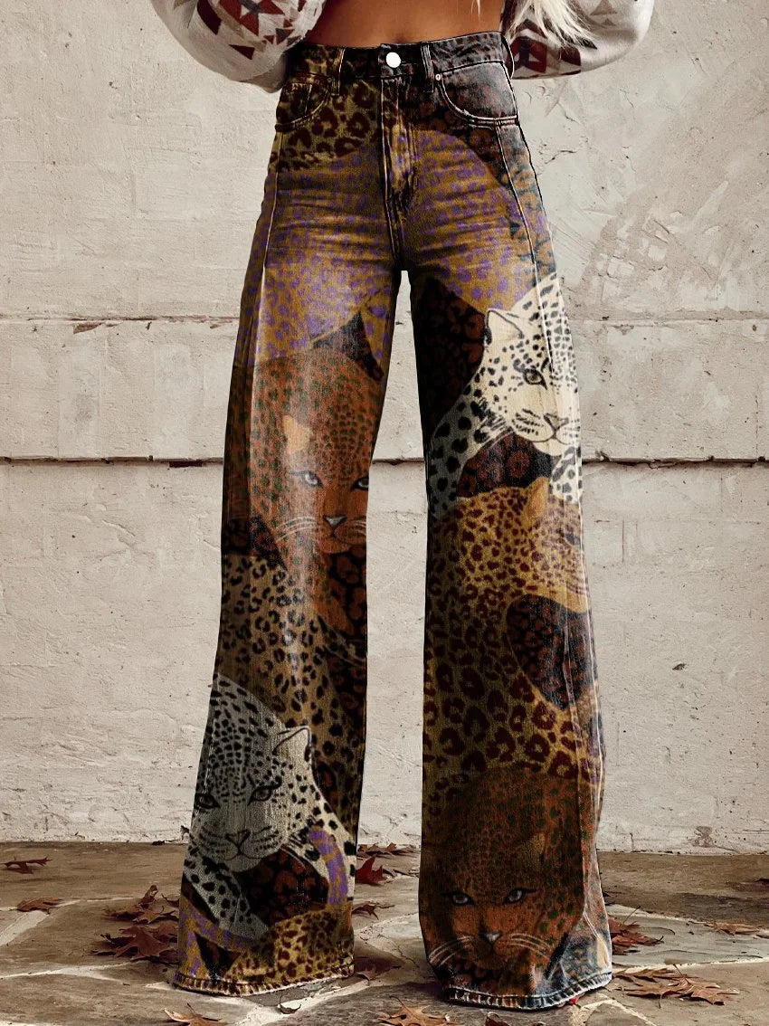 Caitlin | Unique Animal Print Wide-Leg Jeans