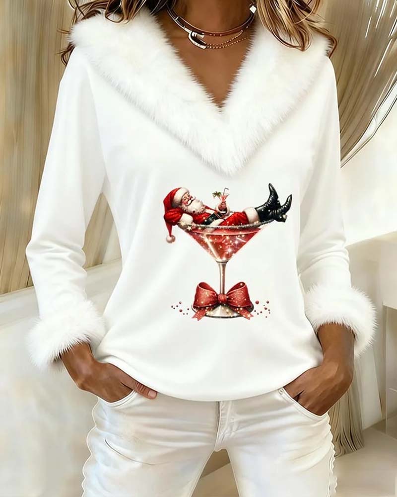 Top Plush Christmas Printed Long Sleeves
