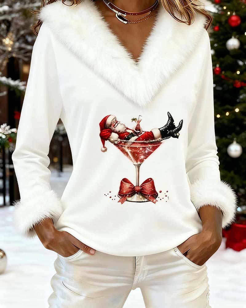 Top Plush Christmas Printed Long Sleeves