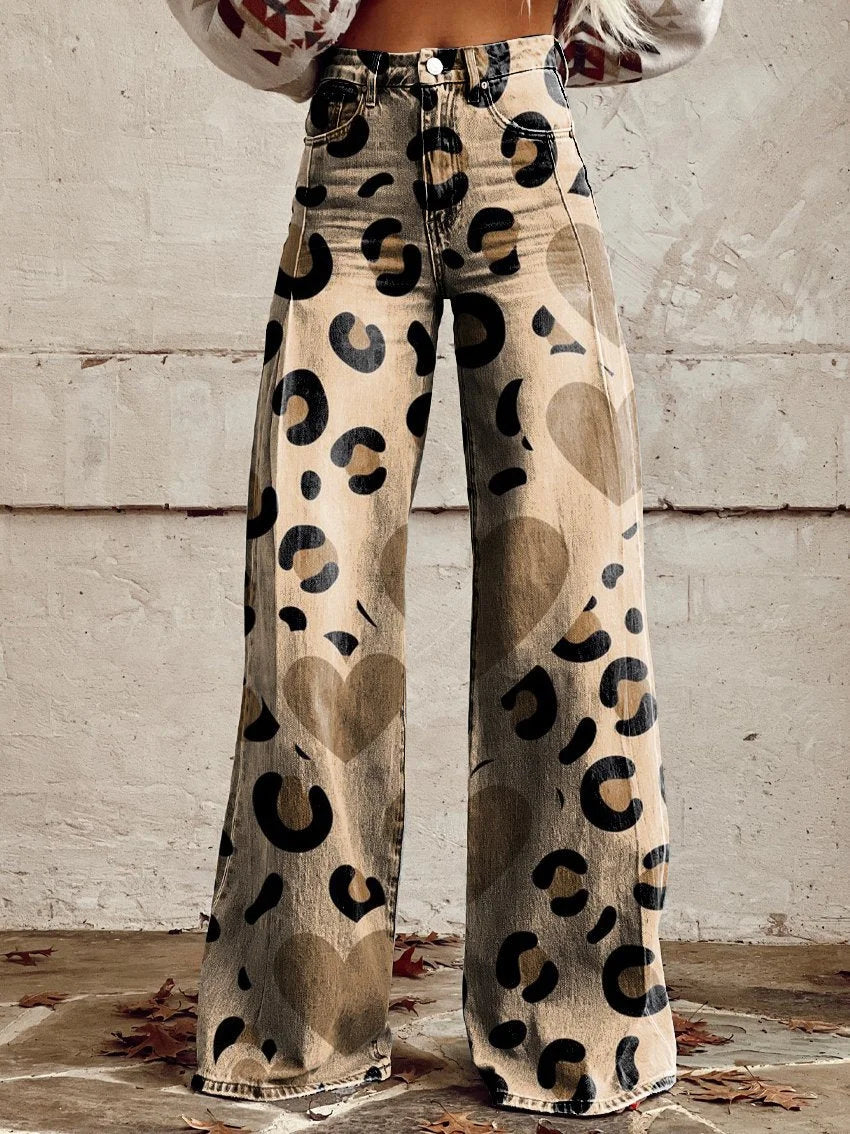 Jamie | Stylish Leopard Print Wide-Leg Jeans
