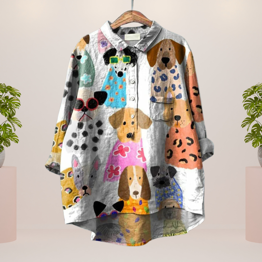 Freya™ | Playful Shirt with Dog Print and Button Closure