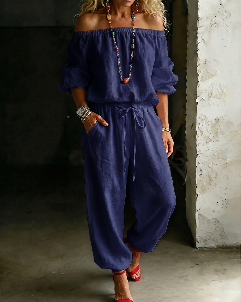 Off-Shoulder Jumpsuit with Fitted Waist