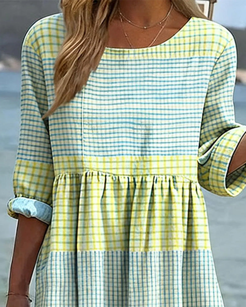 Dress Striped Color Block Loose