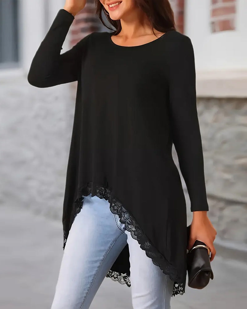 Irregular Long Sleeve Top with Mesh Panels