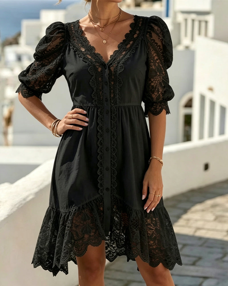 Puff Sleeve Lace Short Dress