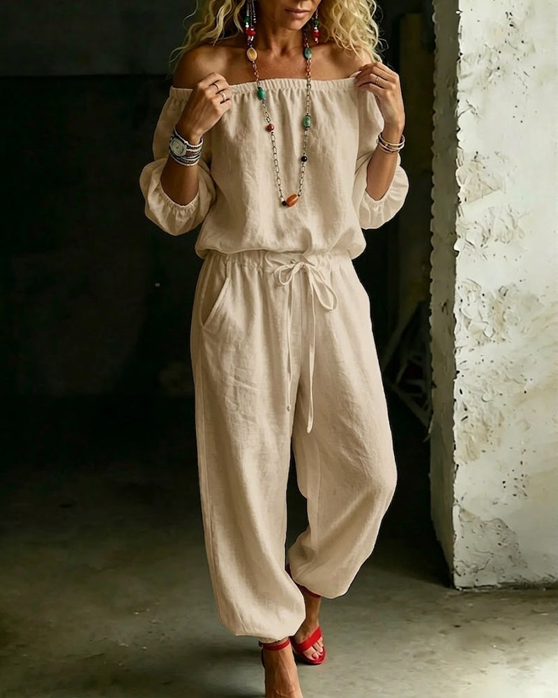 Off-Shoulder Jumpsuit with Fitted Waist