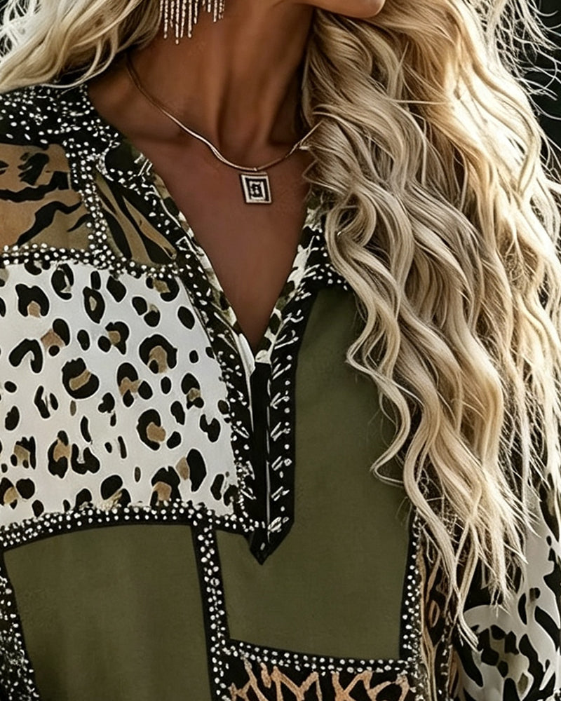 Leopard Blouse Color Block