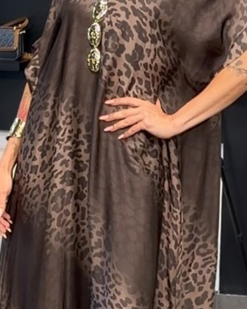 Dress Gradient V-Neck Leopard Print