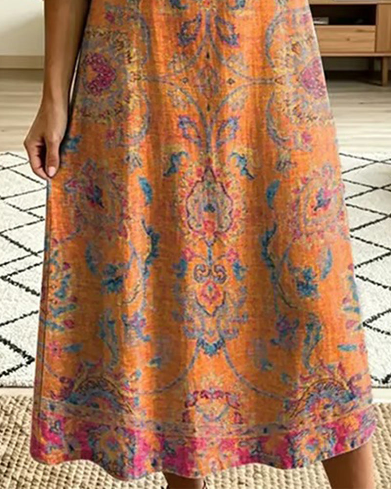 Vintage V-Neck Floral Print Dress