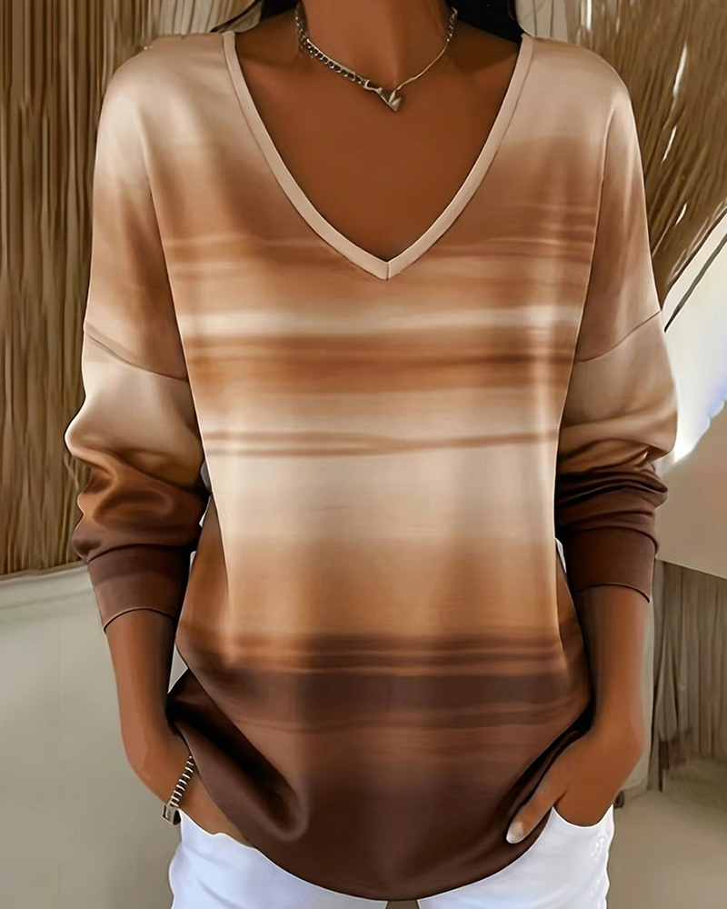 Long Sleeve V-Neck Sweatshirts Ombre