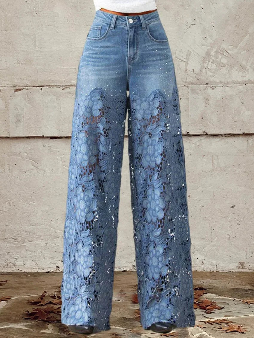 Jennifer | Elegant Floral Lace Wide-Leg Jeans