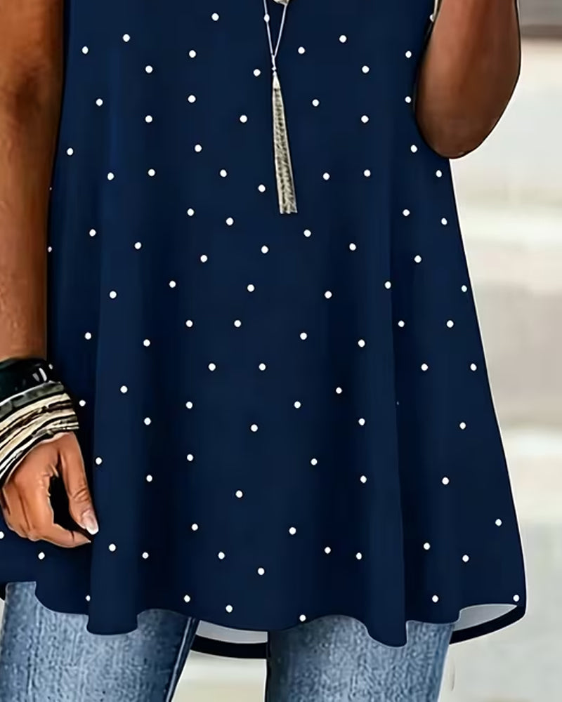 Polka Dot A-Line Blouse Short Sleeve