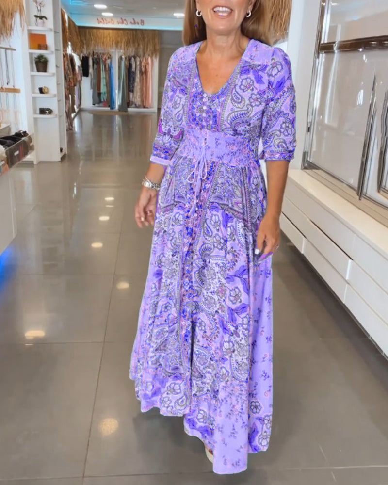 Karen | Bohemian Tie Waist Maxi Dress