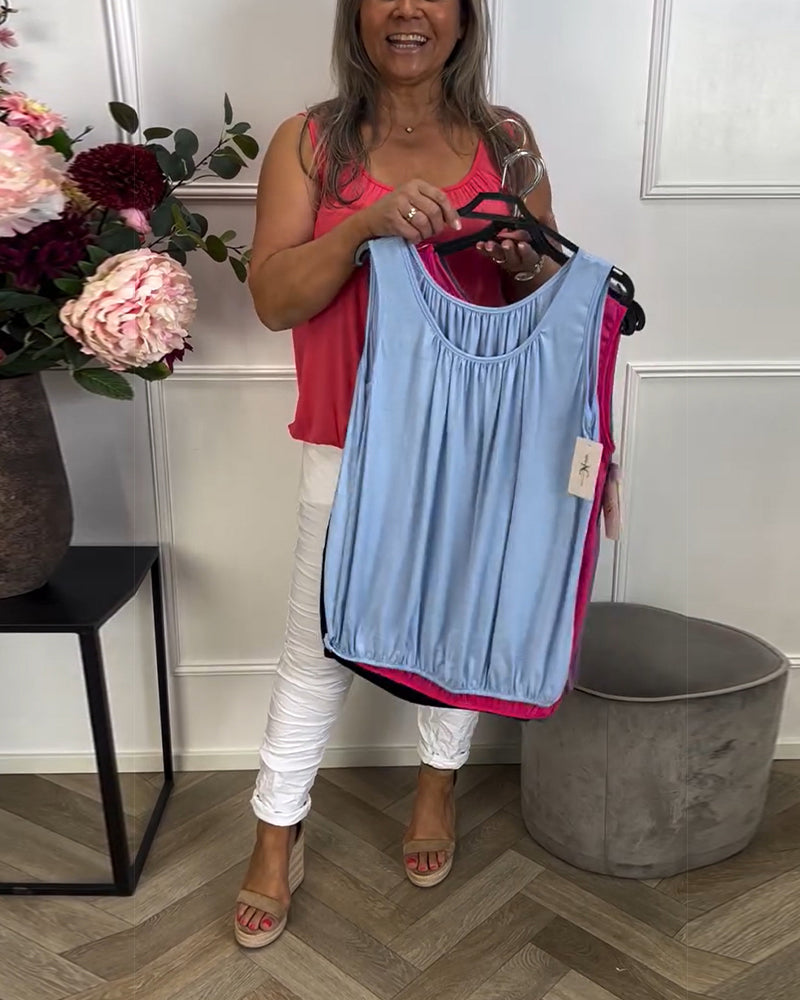 Top Without Sleeves Solid Color Pleated