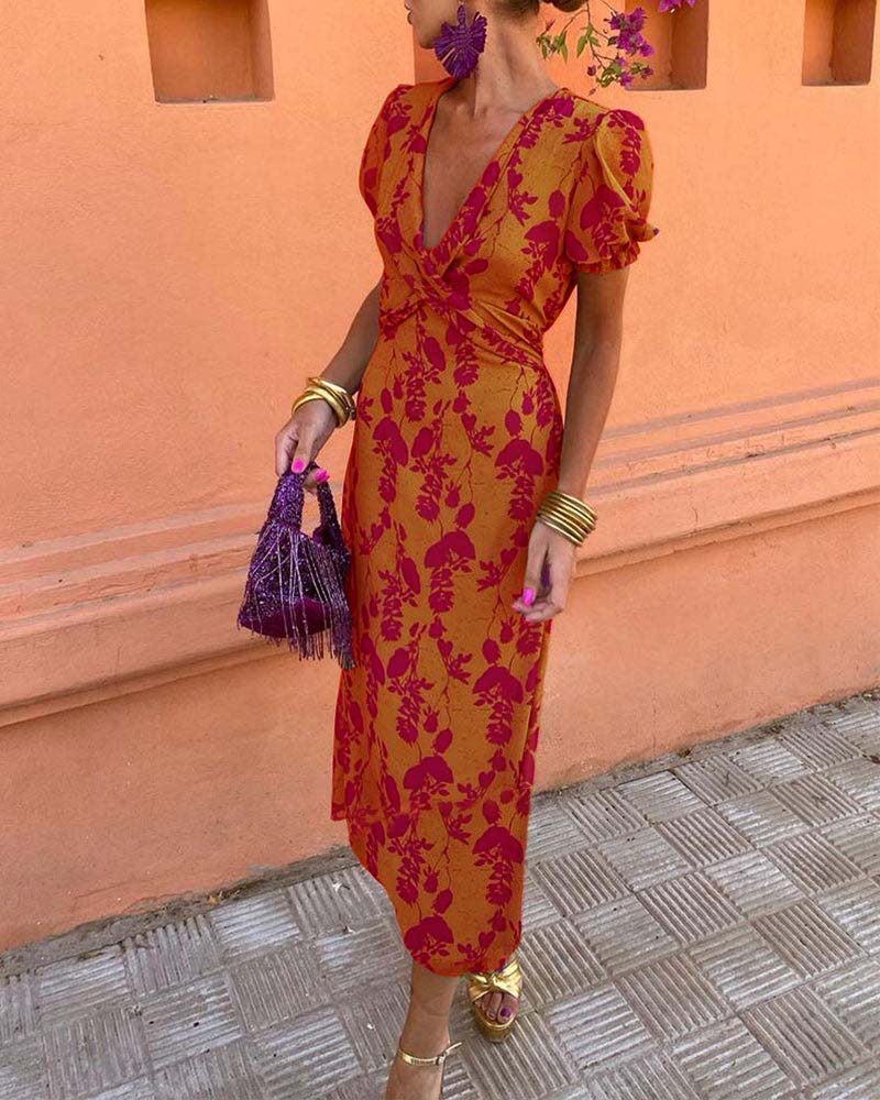 Bonnie | Elegant Floral Print Midi Dress