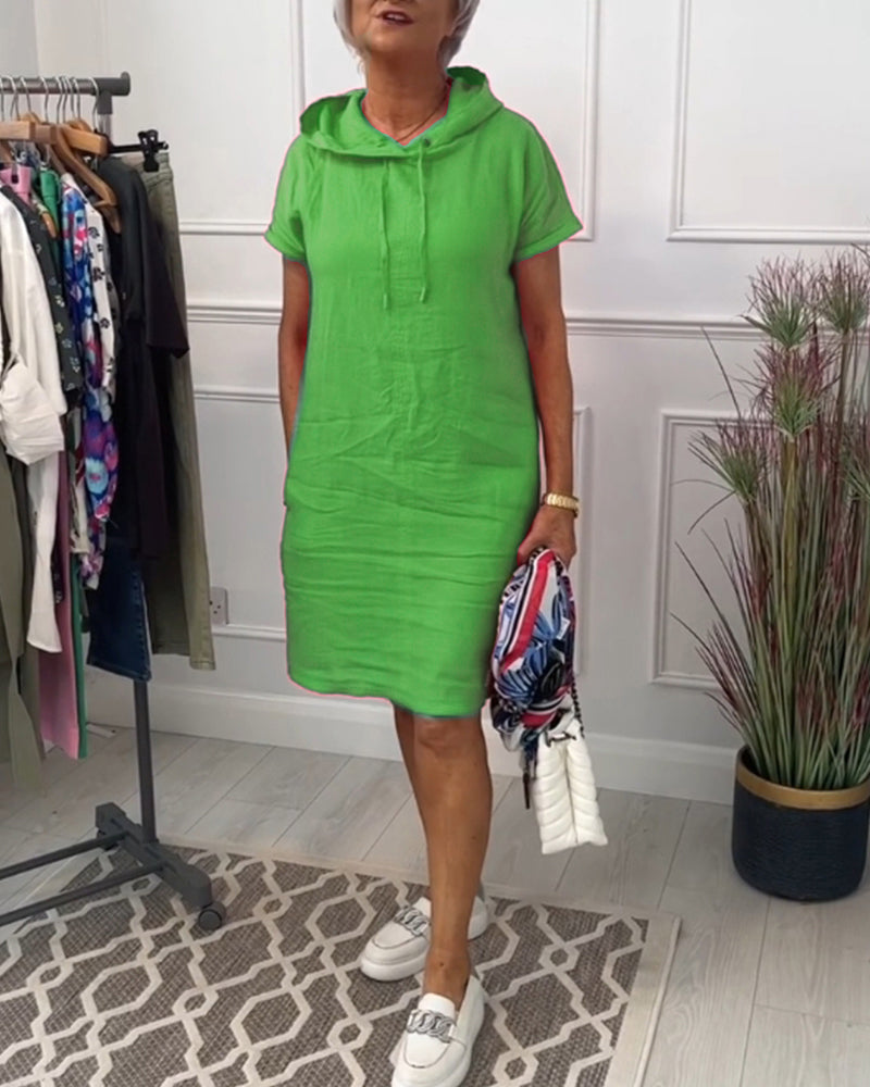 Casual Dress with Short Sleeves and Hood