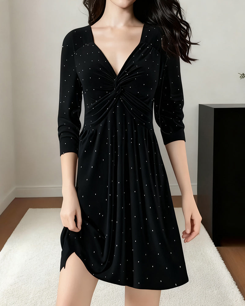 Elegant Polka Dot V-Neck Dress