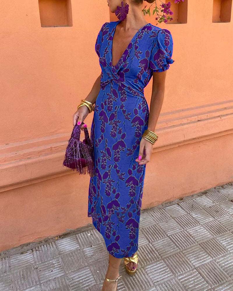 Bonnie | Elegant Floral Print Midi Dress