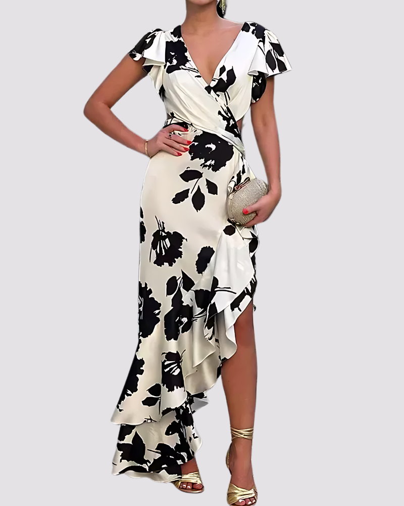 Isabelle | Wrap Front Ruffle Hem Dress