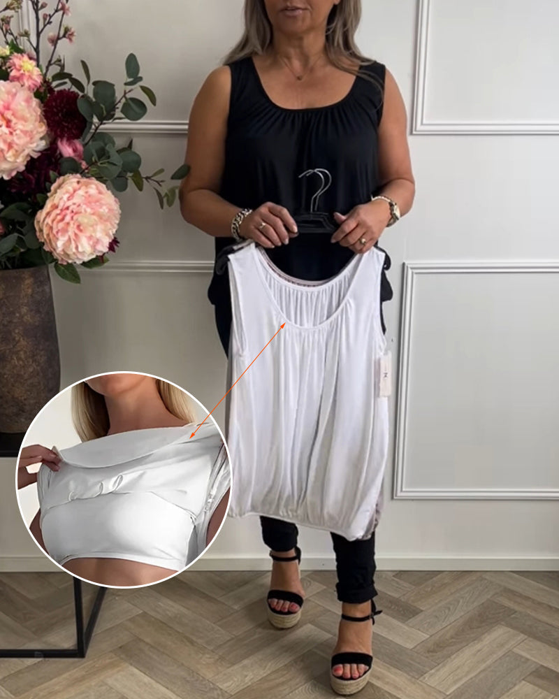 Top Without Sleeves Solid Color Pleated