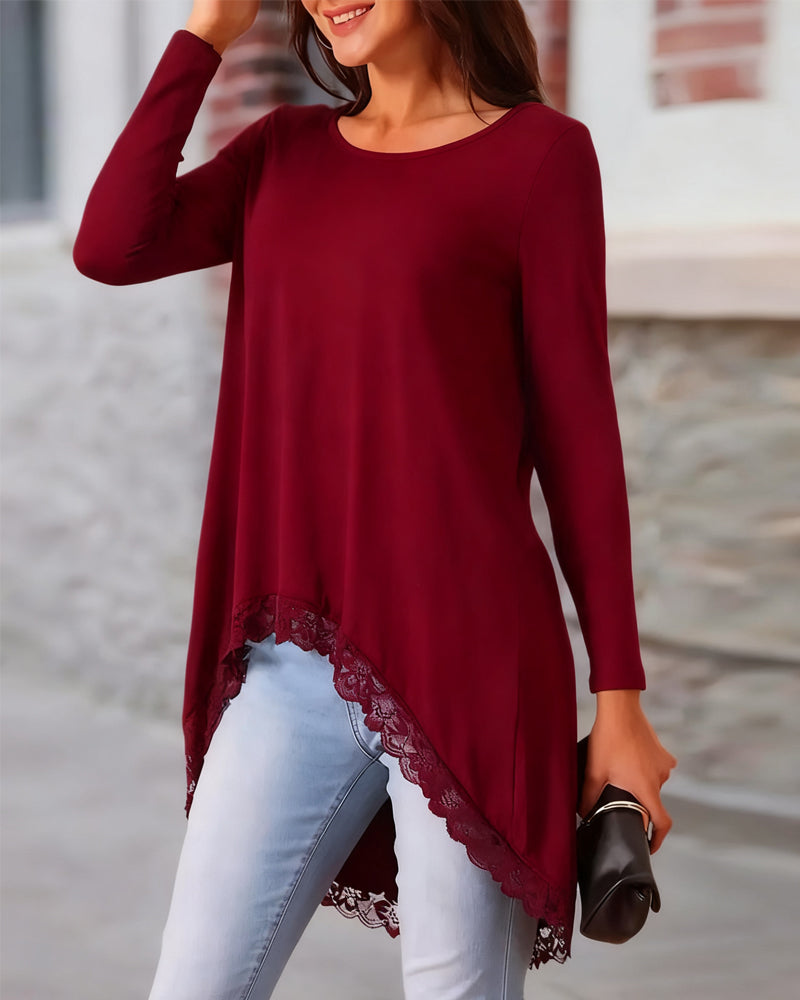 Irregular Long Sleeve Top with Mesh Panels