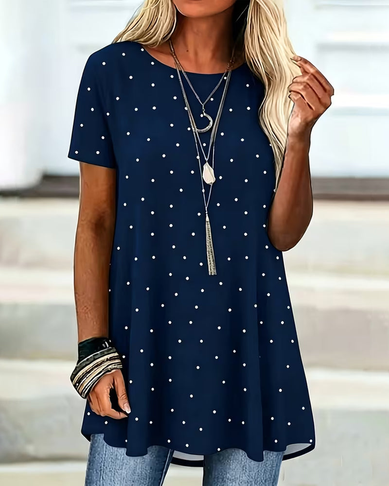 Polka Dot A-Line Blouse Short Sleeve