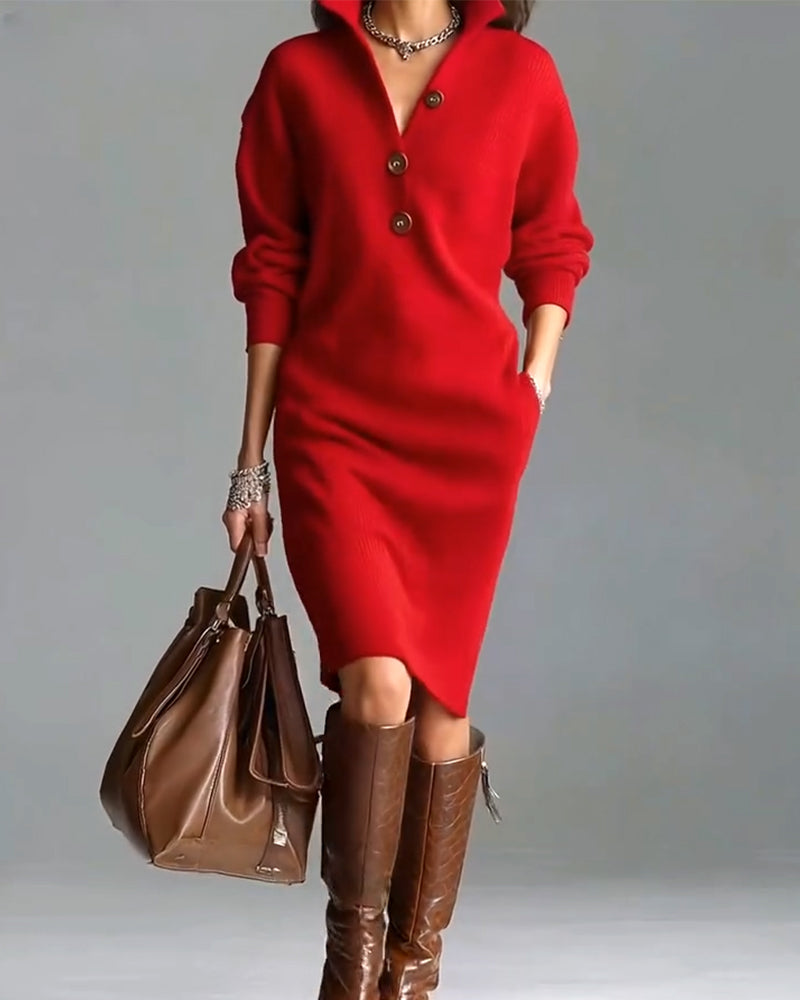 Sweater Dress Casual Solid Color Autumn and Winter
