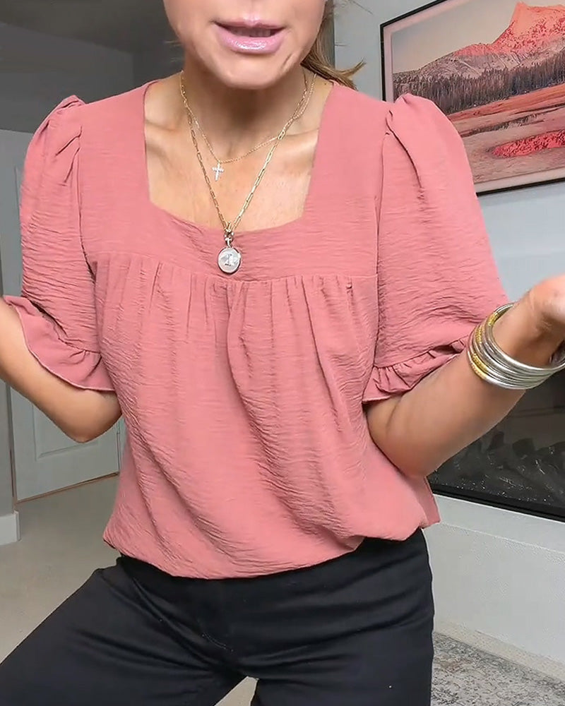 Blouse Square Neck Ruffled Sleeve