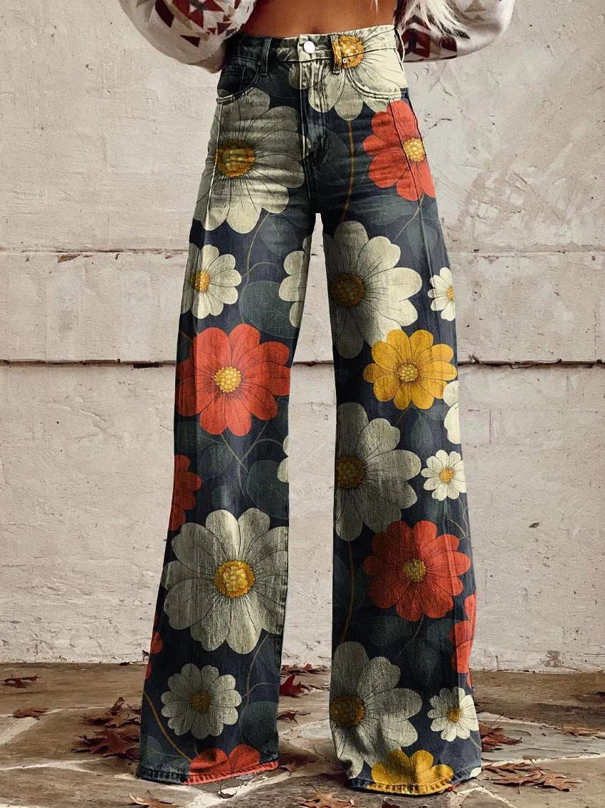 Alicia | Floral Pattern Wide-Leg Jeans