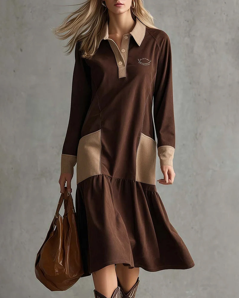 Long Sleeve Contrast Lapel Dress