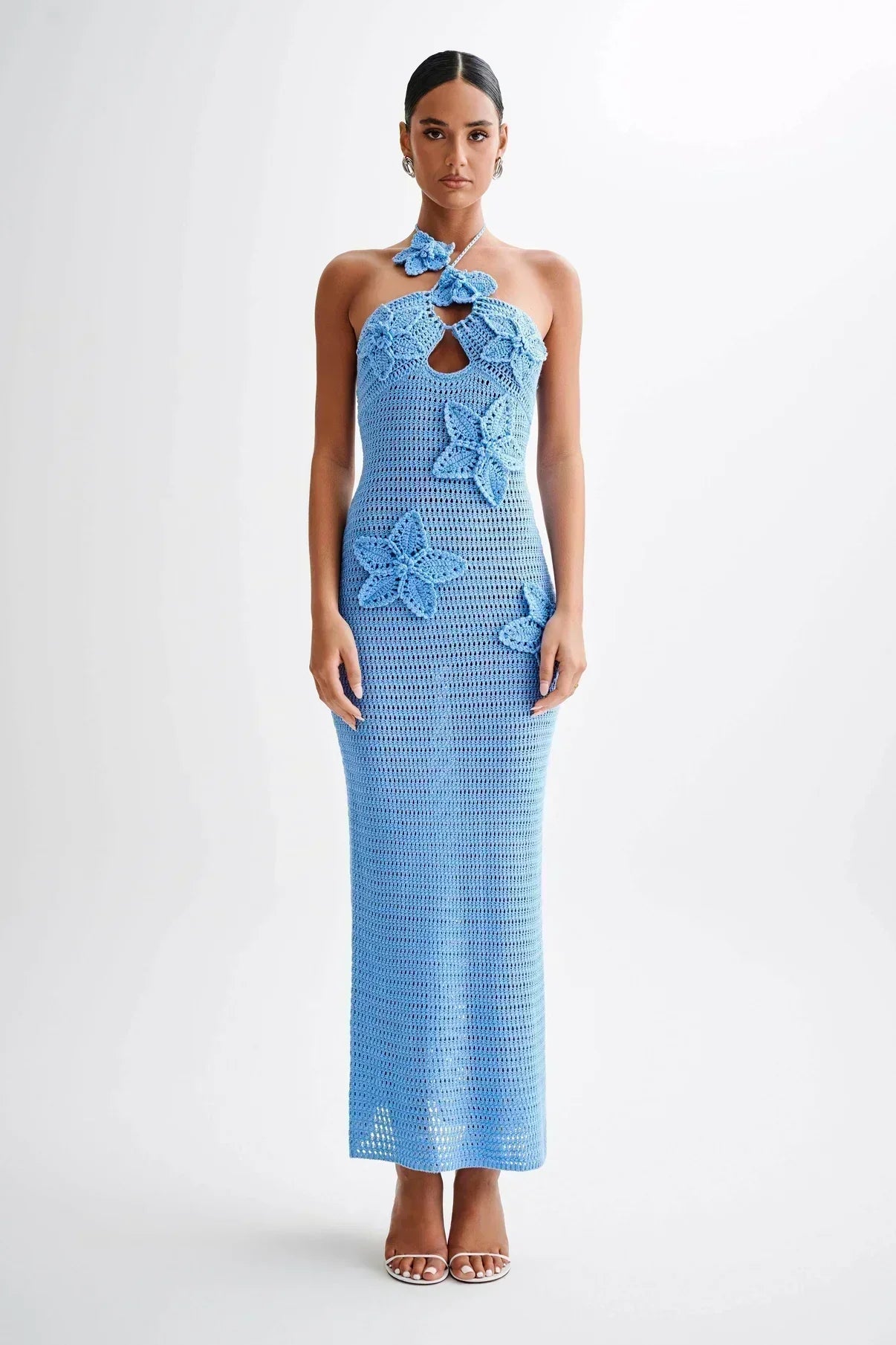 Ivy | Floral Crochet Halter Maxi Dress