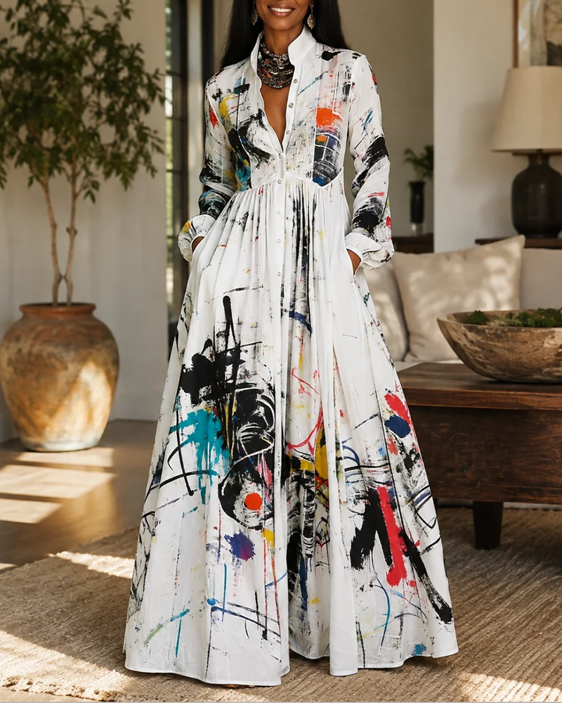 Dress Art Splash Graffiti Lapel Shirt