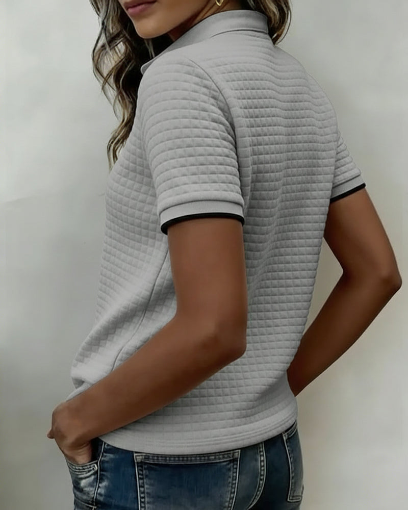 Buttoned Ribbed Jersey Top Short Sleeves
