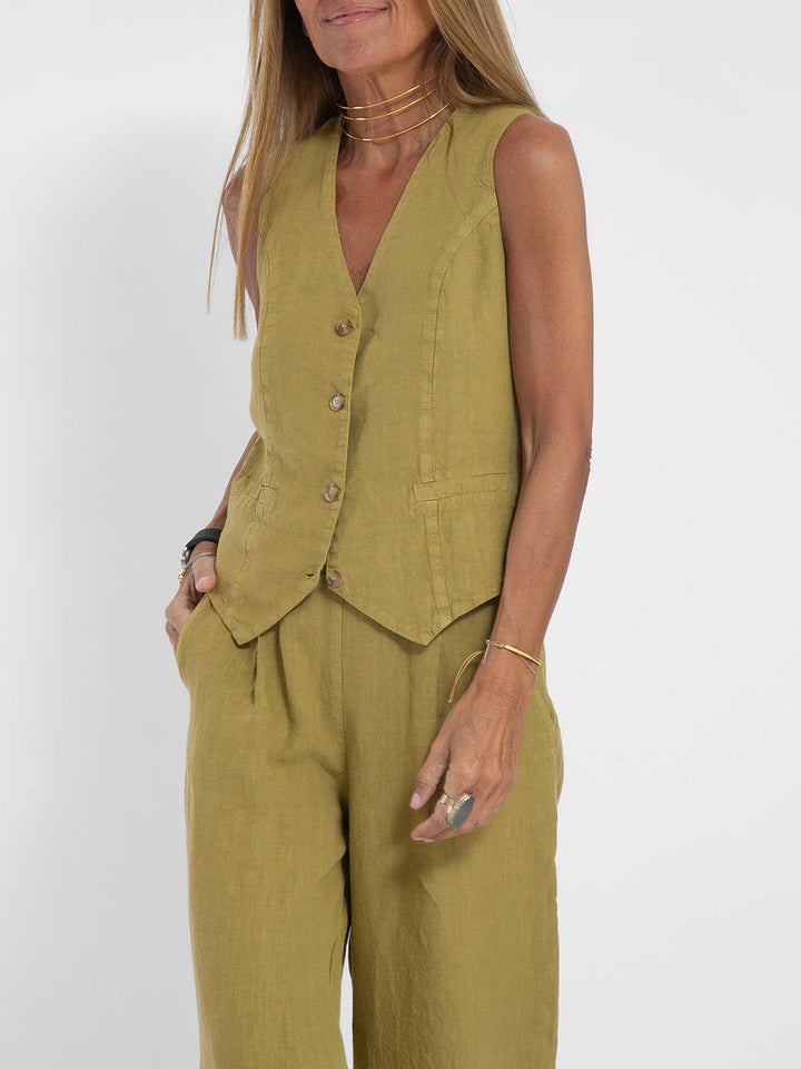 Lauren | Sleeveless V-Neck Vest & Wide-Leg Pants Set