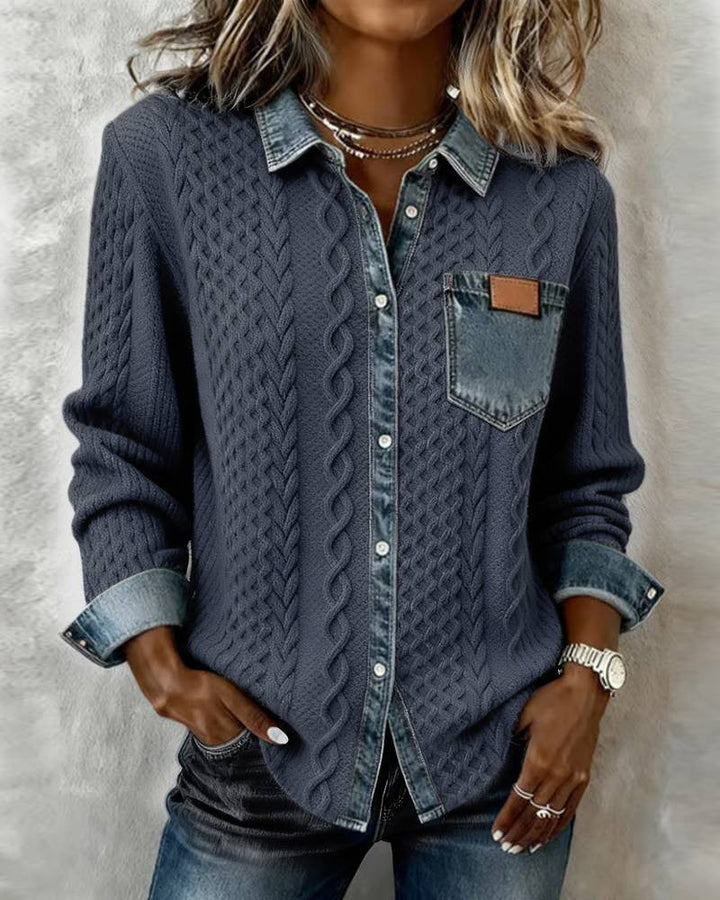 Women's Casual Knit Blouse with Button Front and Chest Pocket