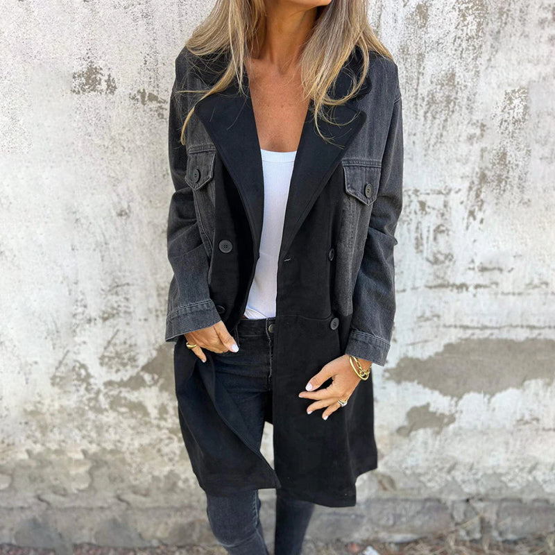 Mid Length Trench Coat with Denim Jeans Seams