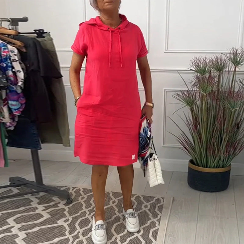 Casual Dress with Short Sleeves and Hood